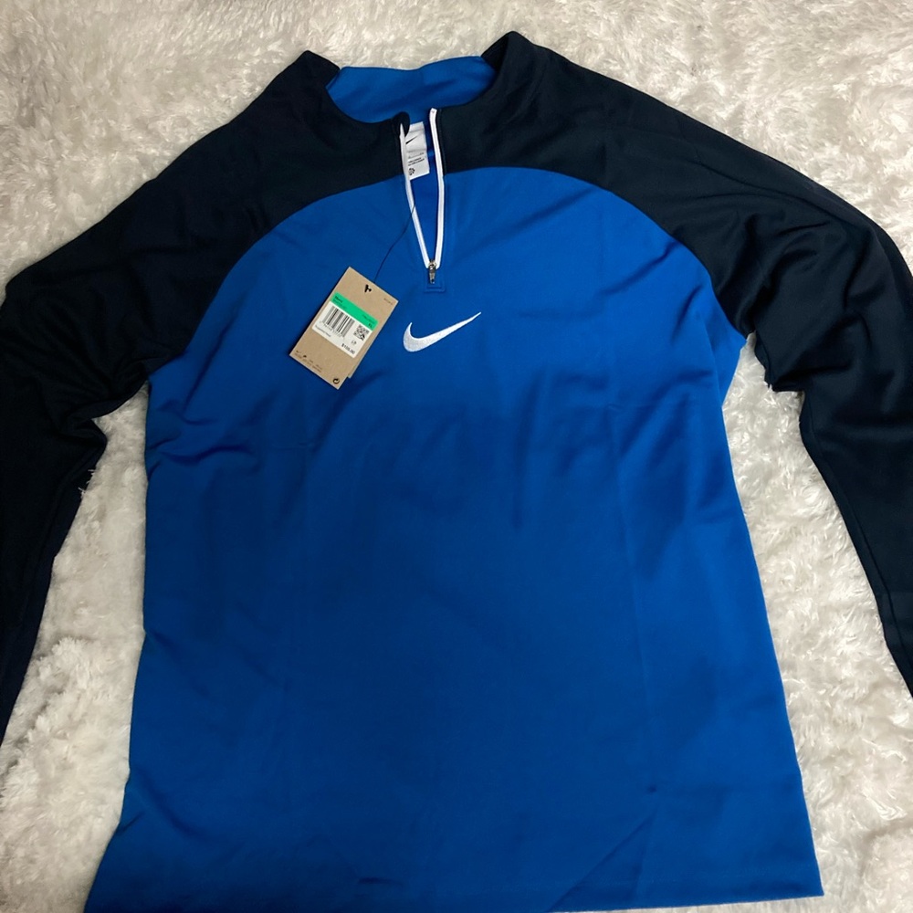 Nike Dri Fit Color Block Blue 1/4 Zip Performance Long Sleeve Shirt Size XL